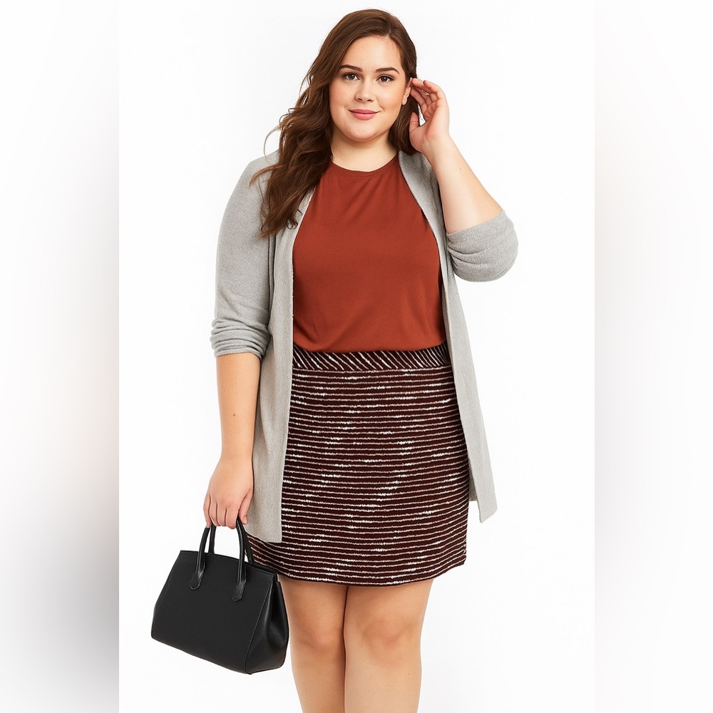 LOFT Tweed Striped M Burgundy & White Boucle Mini Pencil Skirt Sz 8P Ann Taylor